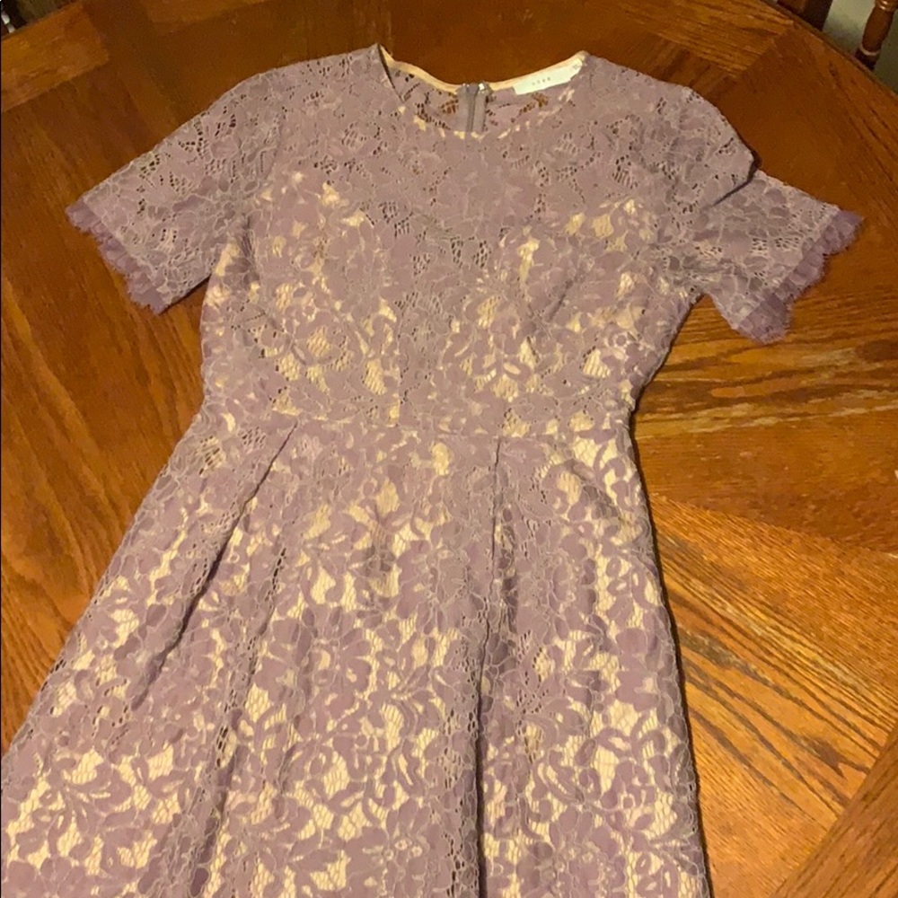 Lavender/Purple dress with nude slip.